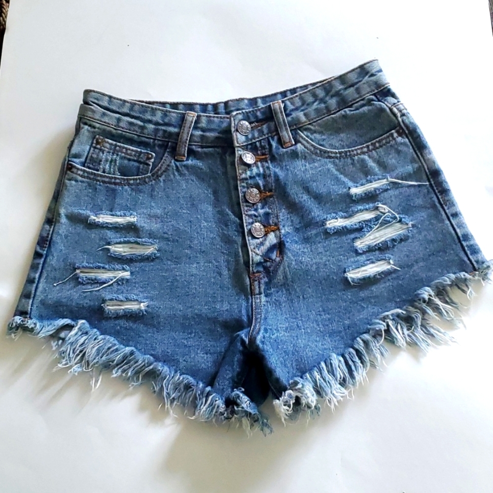 Daisy Duke, Fringe Jean Shorts, Size M